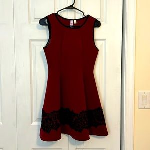 Burgundy dress with black trim - great for the holidays! Size S